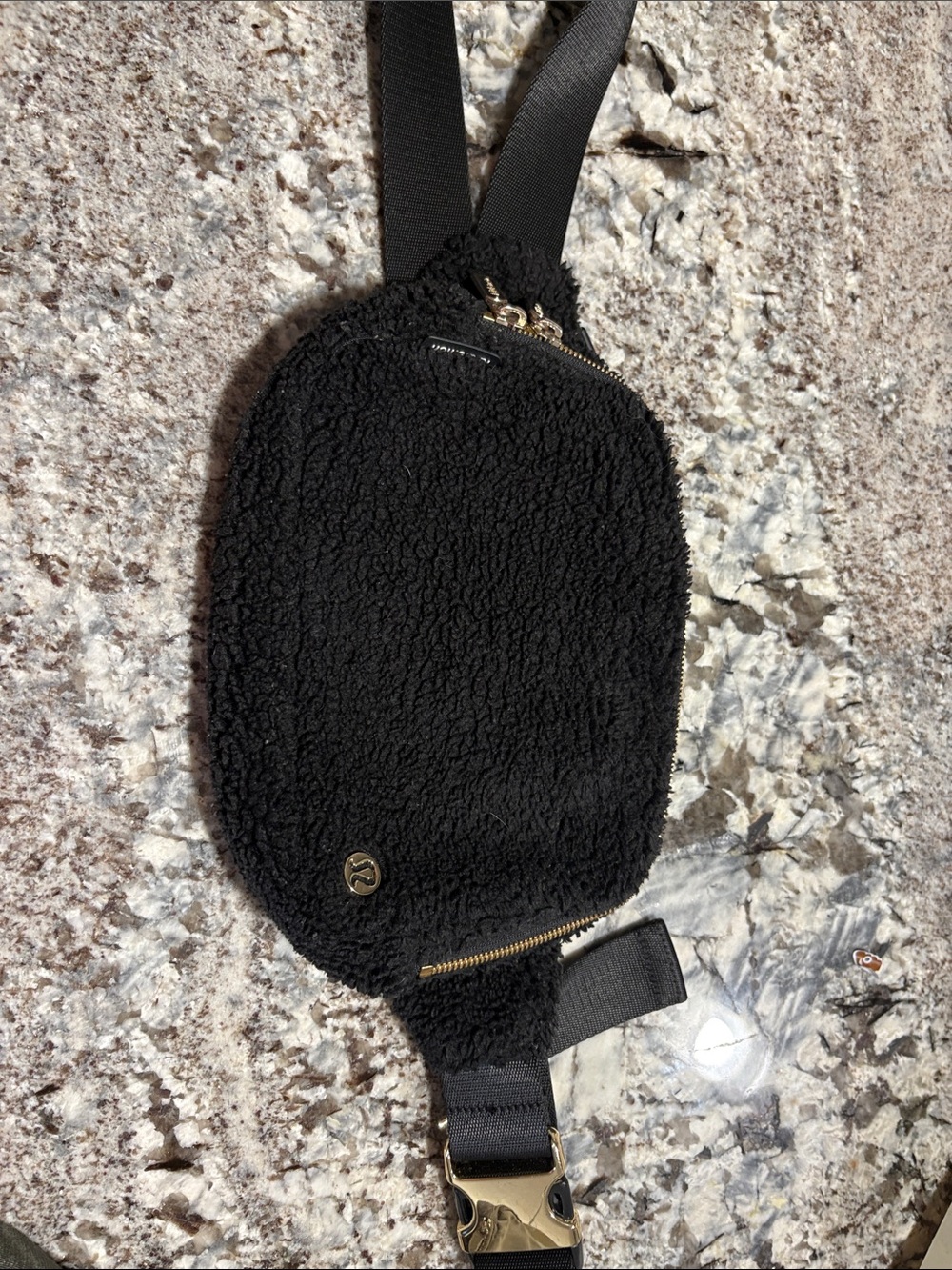 lululemon athletica Black Sherpa Crossbody Belt Bag with Gold Hardware